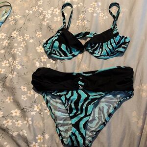 VENUS Zebra Print Bikini - Black and aqua